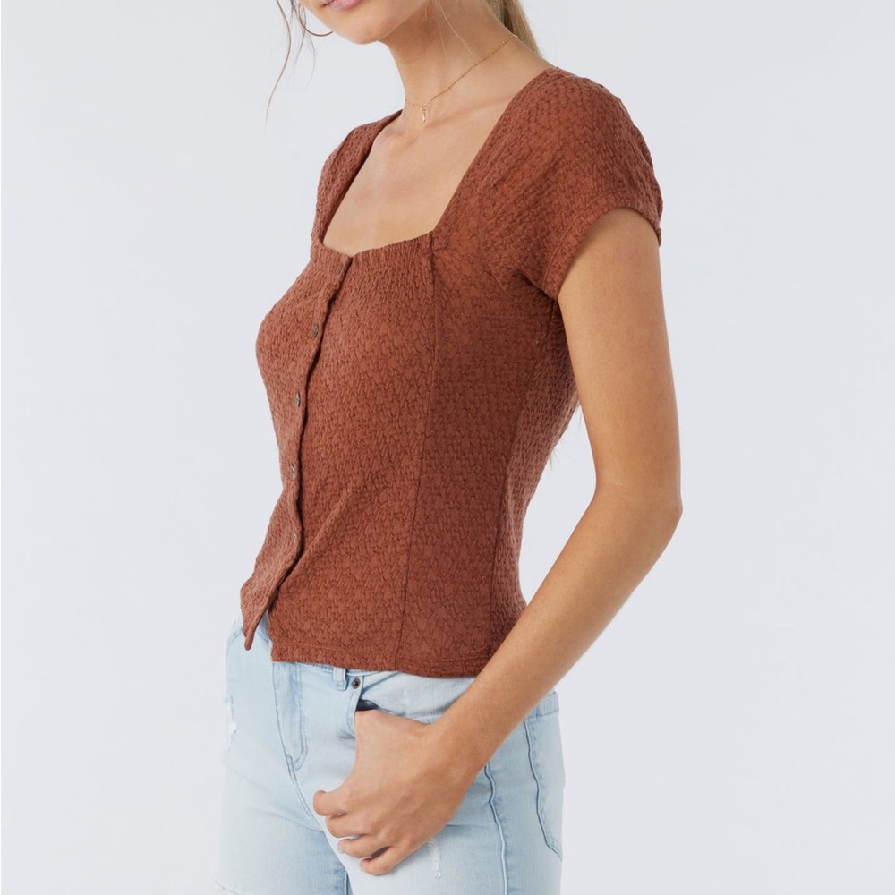 O'Neill Rust Textured Square-Neck Button Crop Top… - image 5